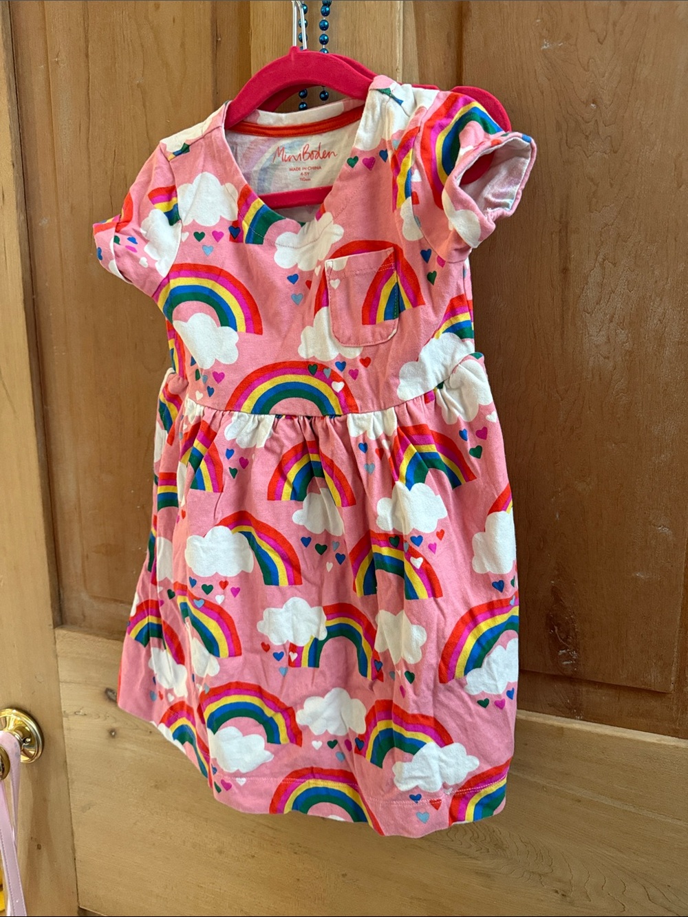 Mini Boden Pink Rainbow & Cloud Cotton Dress
